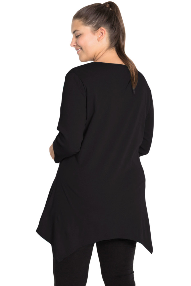 Black V Neck Butterfly Print Plus Size Top