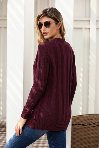 Wine Wooden Button Cardigan