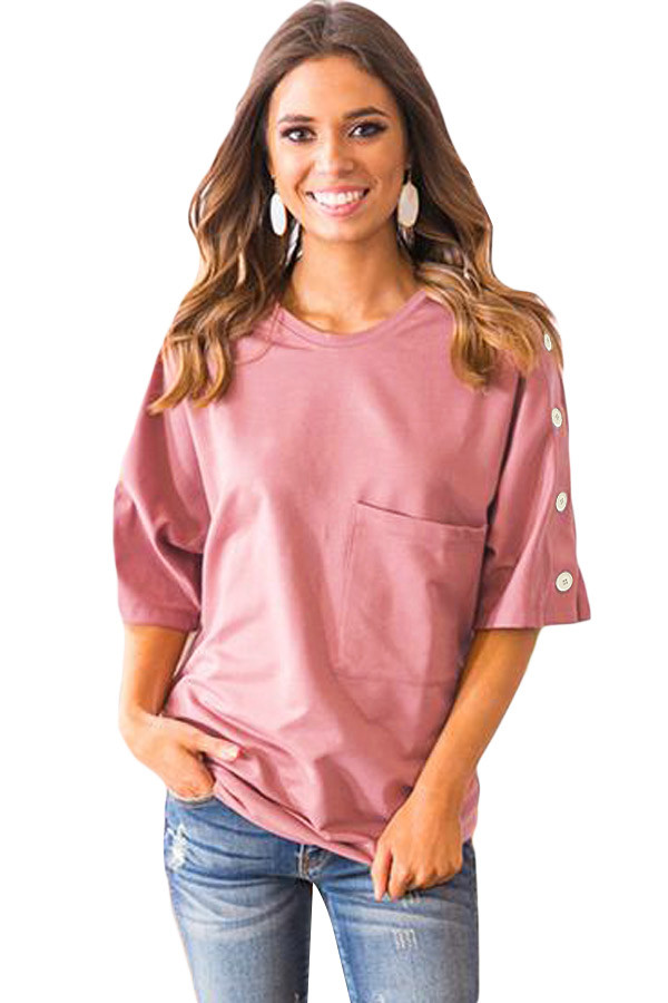 Pink Button up Shift Top with Pocket
