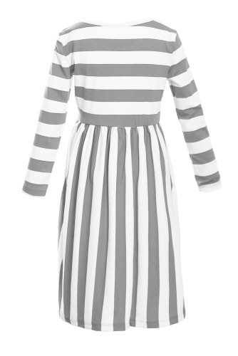 Gray White Striped Long Sleeve Dress for Kids