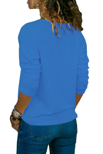 Royal Blue Long Sleeve V Neck Casual Top