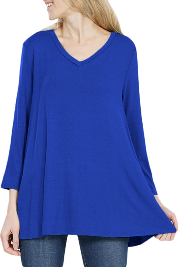 Blue Button Back Long Sleeve Tunic Top