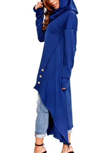 Blue Asymmetric Hem Hooded Dress Top