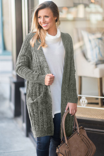 Gray Velvet Chenille Cardigan for Women
