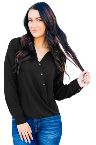 Black Surplice Button Trio Top