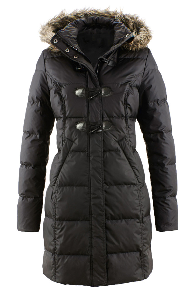 Black Toggle Button Quilted Coat for Women