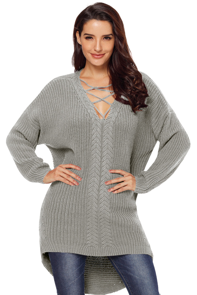 Gray Crisscross Oversize Sweater
