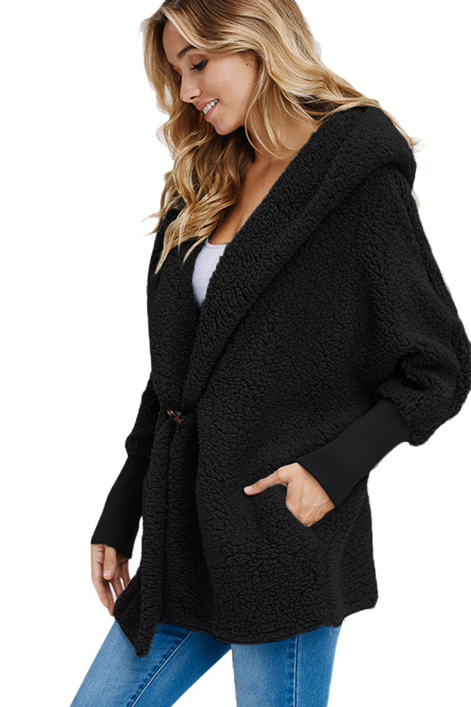 Black Woolen Fur Horn Button Oversize Jacket