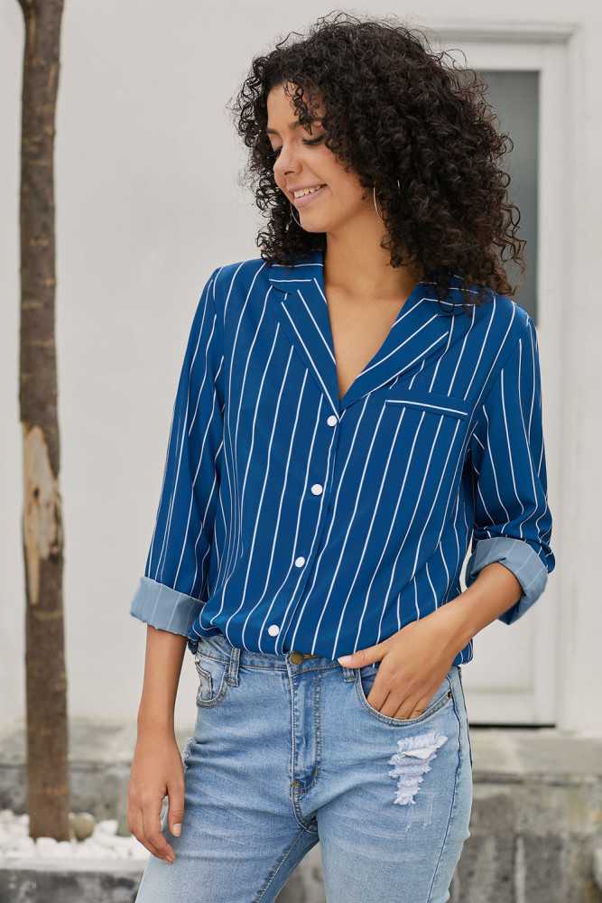 Royal Blue Striped Button Front Shirt