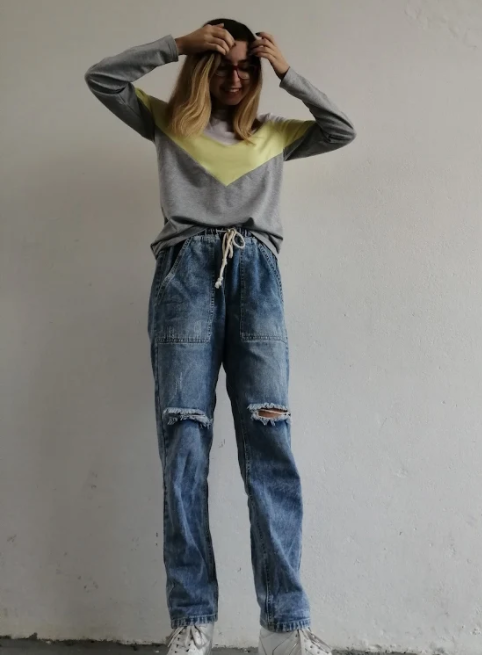 Yellow Chevron Colorblock Long Sleeve Top