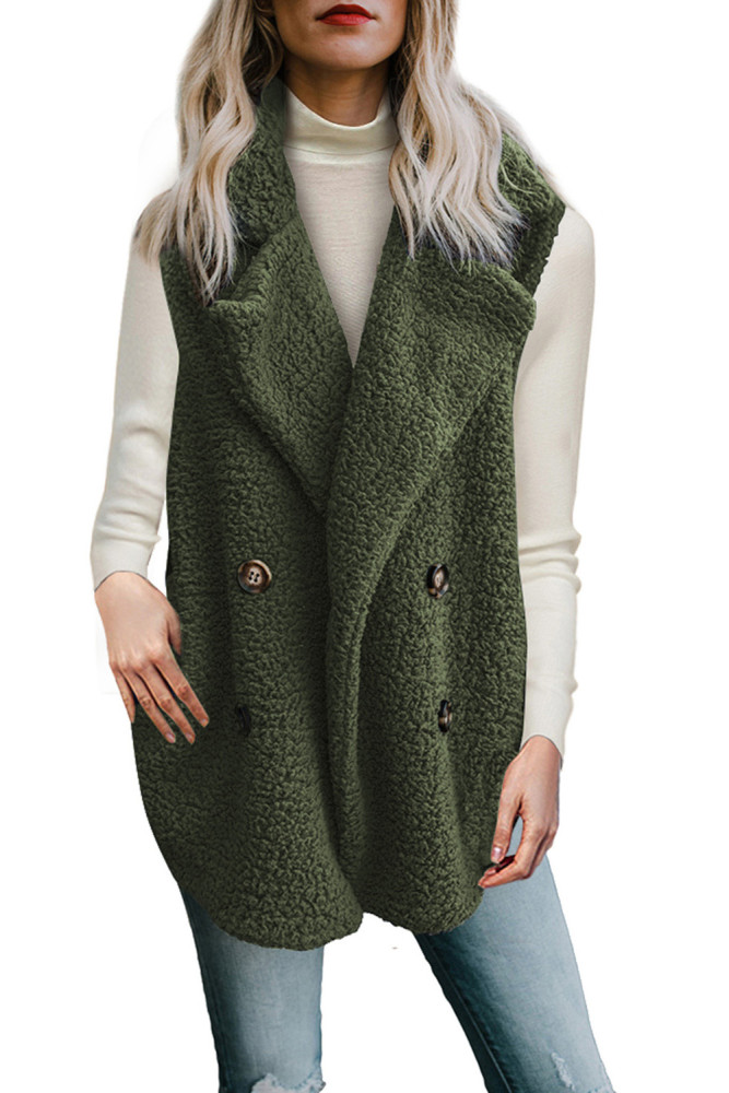 Button Detail Green Lambswool Vest Jacket