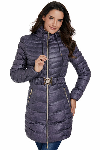 Dark Gray Hooded Longline Winter Coat with Belt