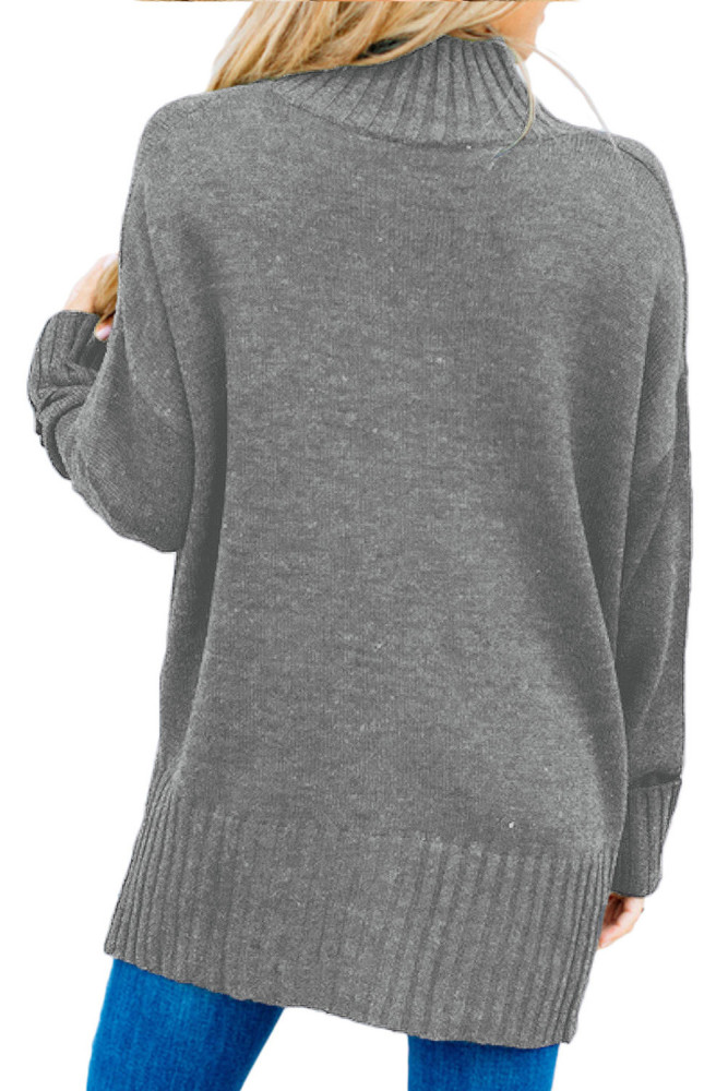 Gray Turn-up Sleeve Turtle Neck Sweater