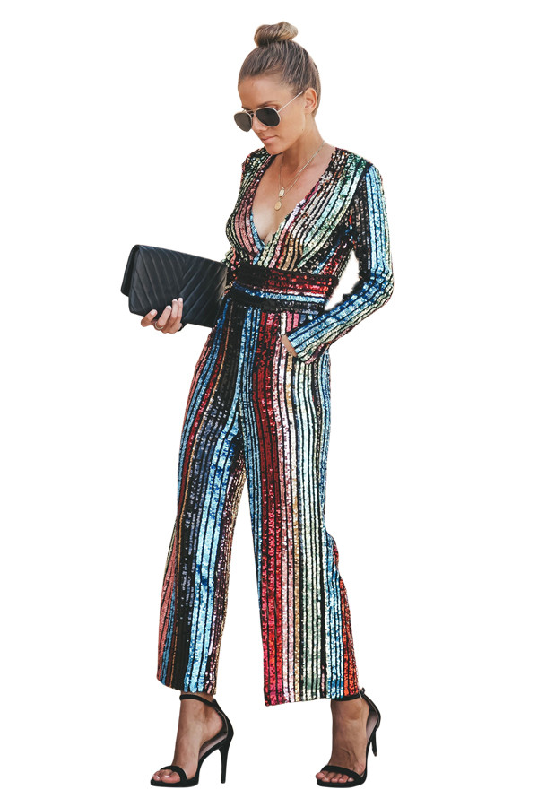 Pop The Champagne Pocketed Sequin Jumpsuit