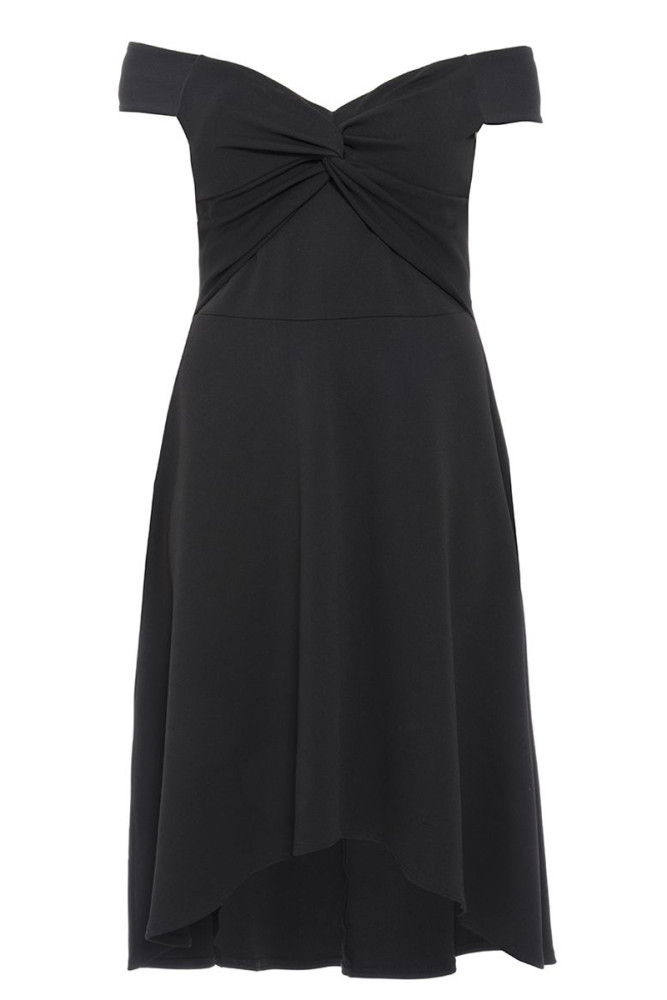 Black Plus Size Dip Hem Knot Front Evening Dress