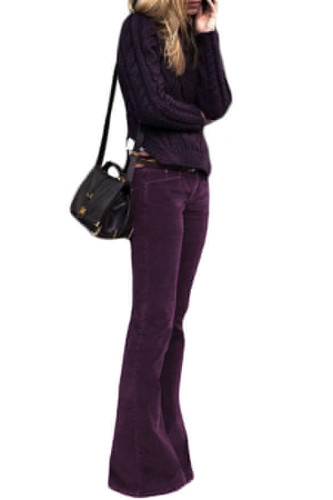 Red Flared Bottom Leg Velvet Pants