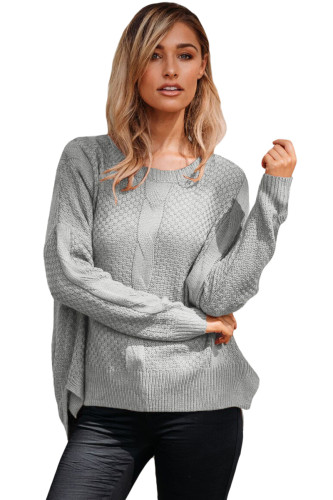 Gray Thick Patterned Knit Sweater