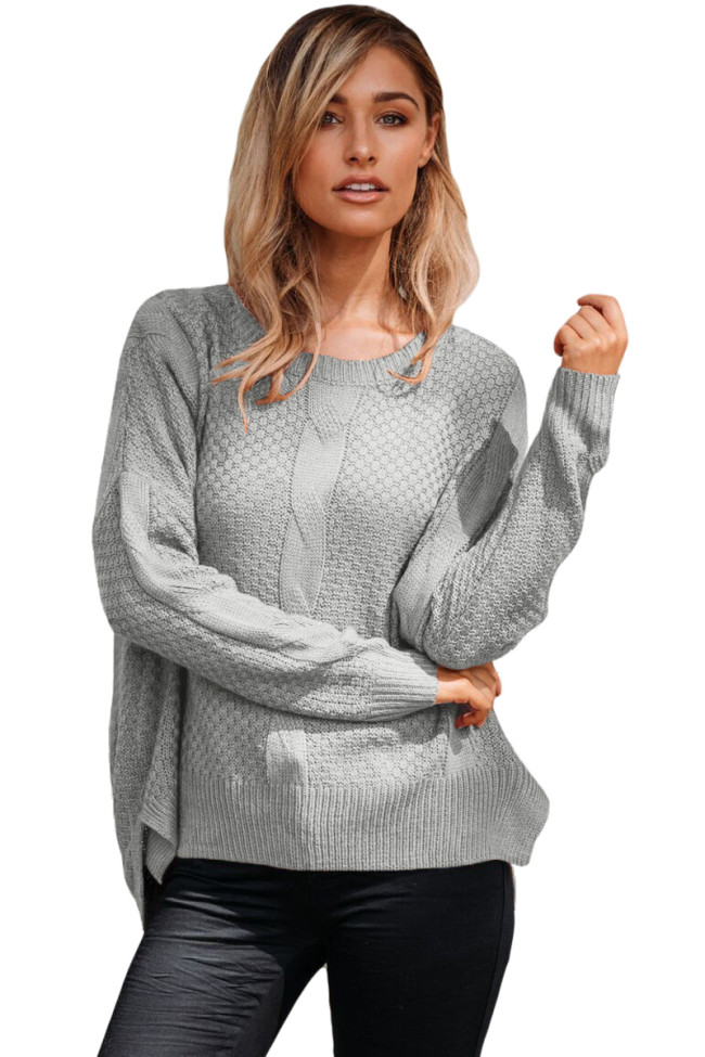 Gray Thick Patterned Knit Sweater