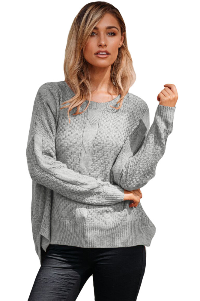 Gray Thick Patterned Knit Sweater
