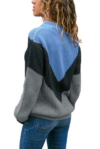 Black Chevron Accent Blue Grey Sweater
