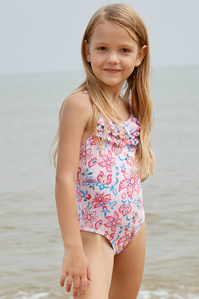 Blue Pink Multi-layer Ruffles Toddler Girls Maillot
