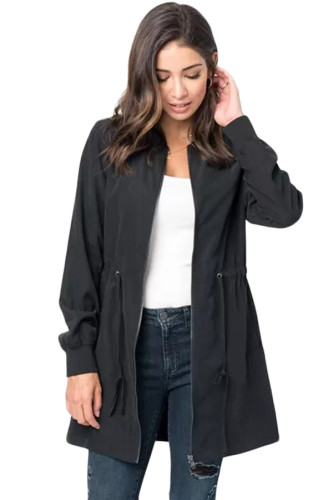 Black Drawstring Waist Lightweight Outcoat