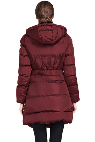 Burgundy Cotton Quilted Longline Hooded Coat