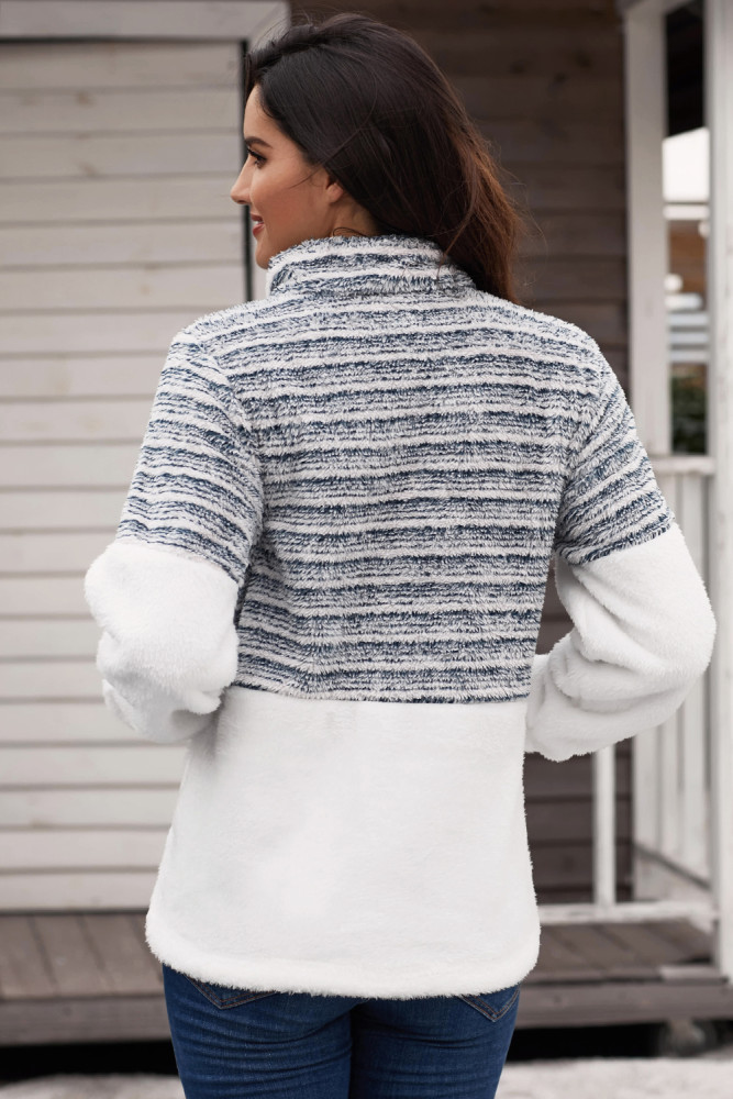 Navy Fuzzy Striped Furry Sweatshirt