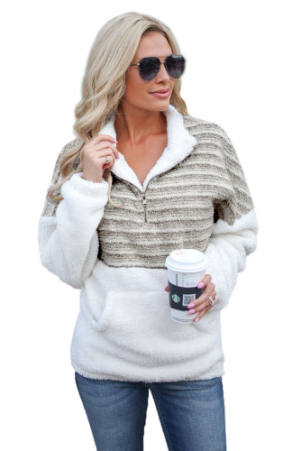 Taupe Fuzzy Striped Furry Sweatshirt