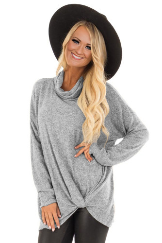 Gray Knot Hem Detail Cowl Neck Top