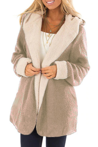 Khaki White Lam Wool Hooded Coat
