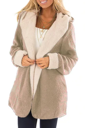 Khaki White Lam Wool Hooded Coat