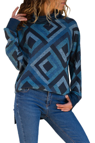 Blue Diamond Striped Cowl Neck Top