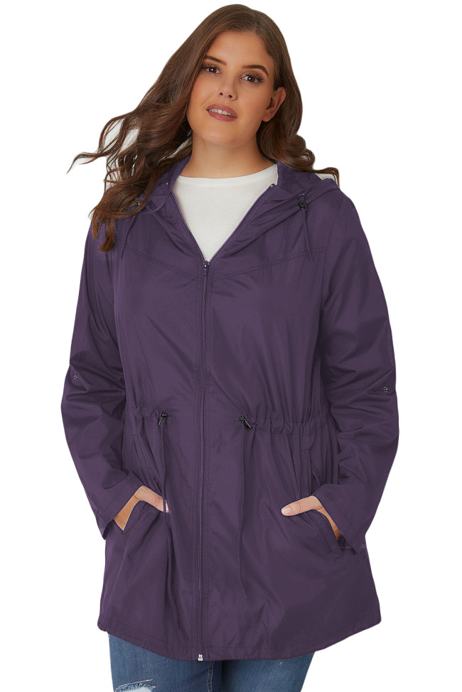 Purple Plus Size Pocket Parka Jacket