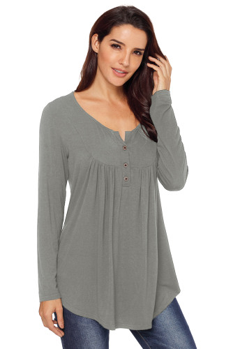 Gray Long Sleeve Button up Pleated Tunic