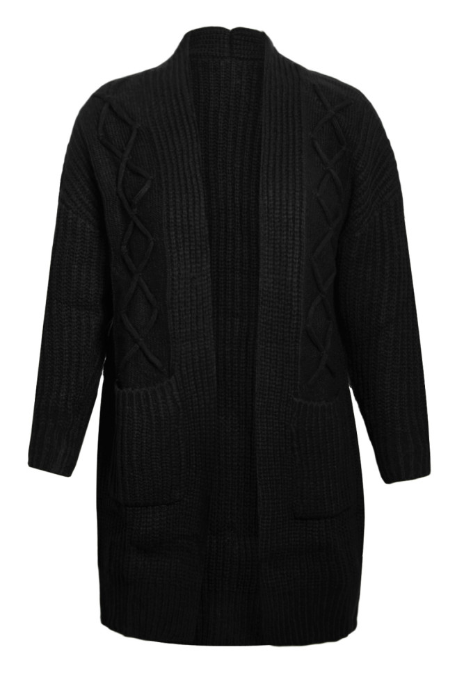 Black Pocketed Cable Knit Cardigan