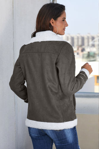 Gray Faux Suede Jacket with Zipper Pockets