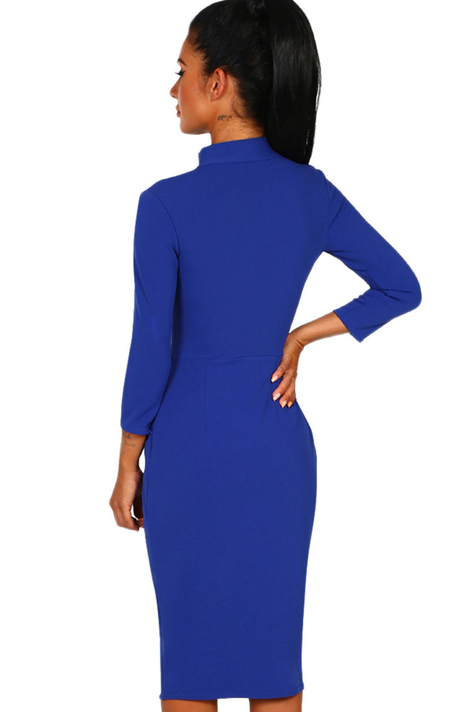 Royal Blue Pussy Bow Tie Vintage Midi Dress