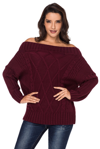 Wine Off The Shoulder Winter Sweater