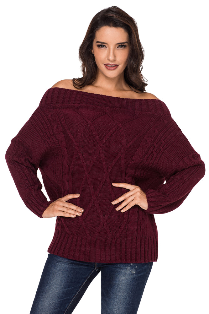 Wine Off The Shoulder Winter Sweater