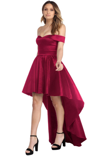 Red Off Shoulder Party Taffeta Gown