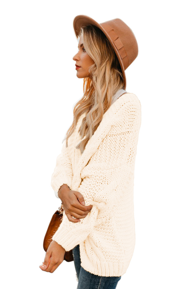 White Chunky Wide Long Sleeve Knit Cardigan