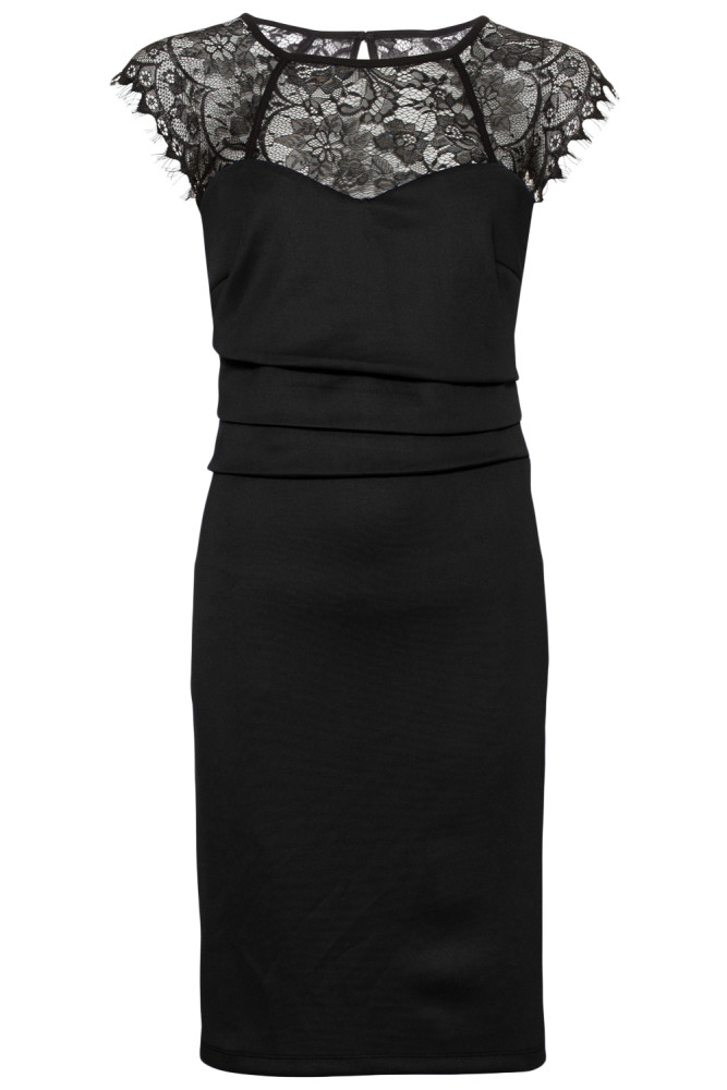 Sheer Lace Yoke Black Sleeveless Bodycon Dress
