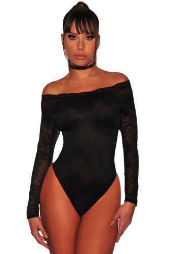 Black Long Sleeve Off Shoulder Lace Bodysuit