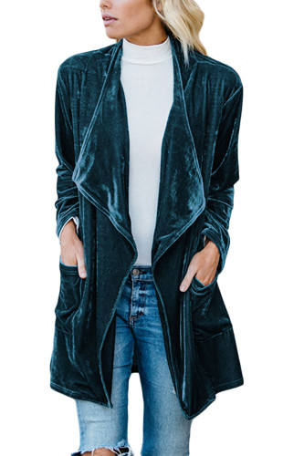 Green Draped Open Front Velvet Jacket