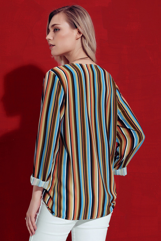 Yellow Multicolor Striped Asymmetric Button Down Shirt