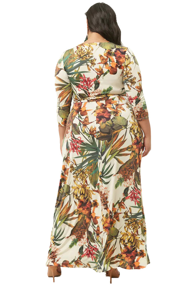 Plus Size Tropical Surplice Maxi Dress