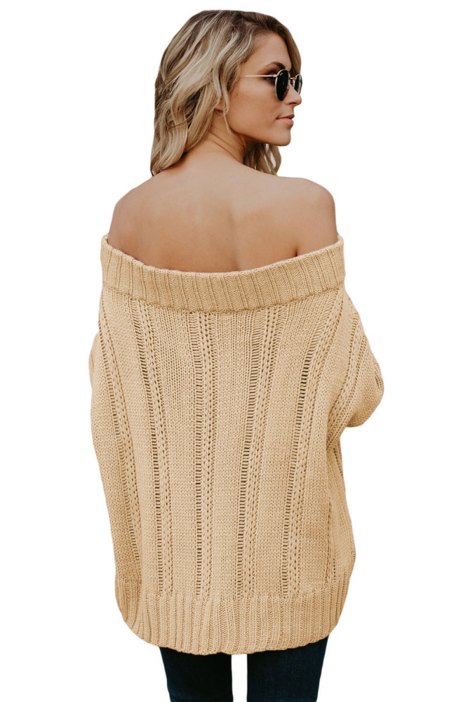 Khaki Off The Shoulder Winter Sweater