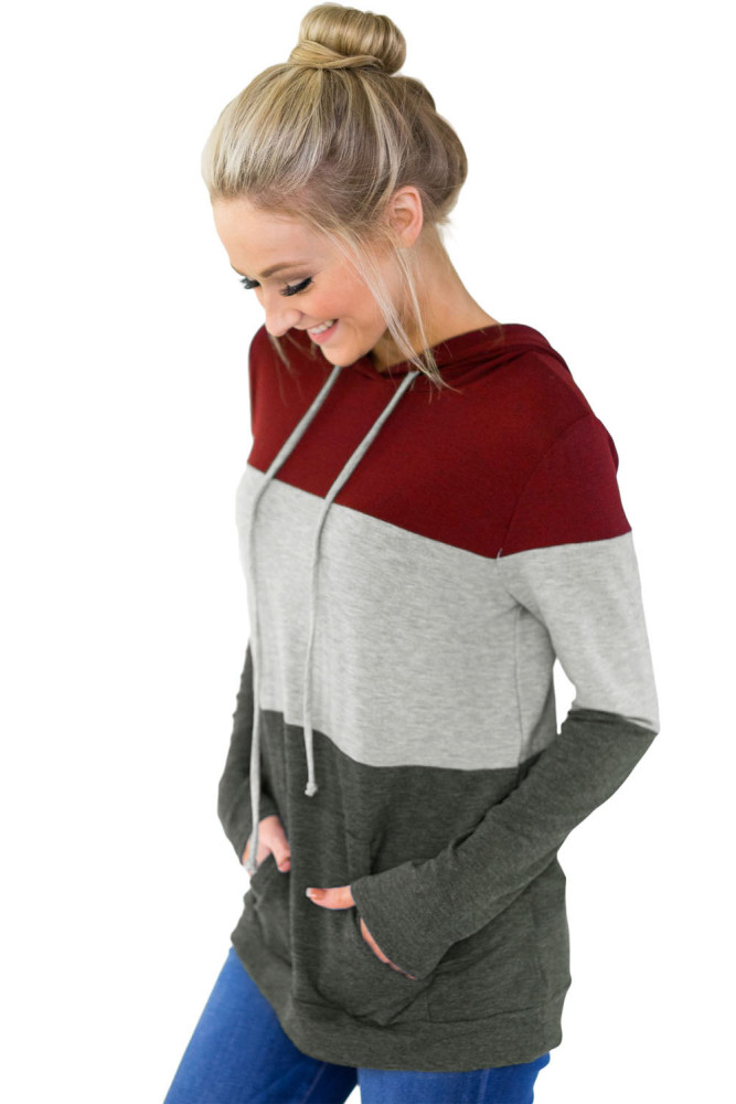 Burgundy Atop Triple Colorblock Pullover Hoodie