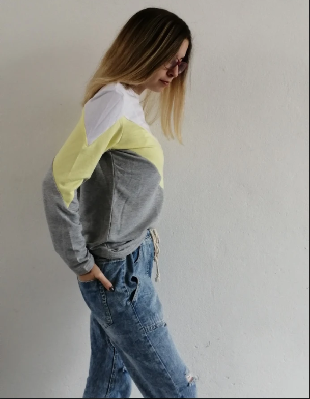 Yellow Chevron Colorblock Long Sleeve Top